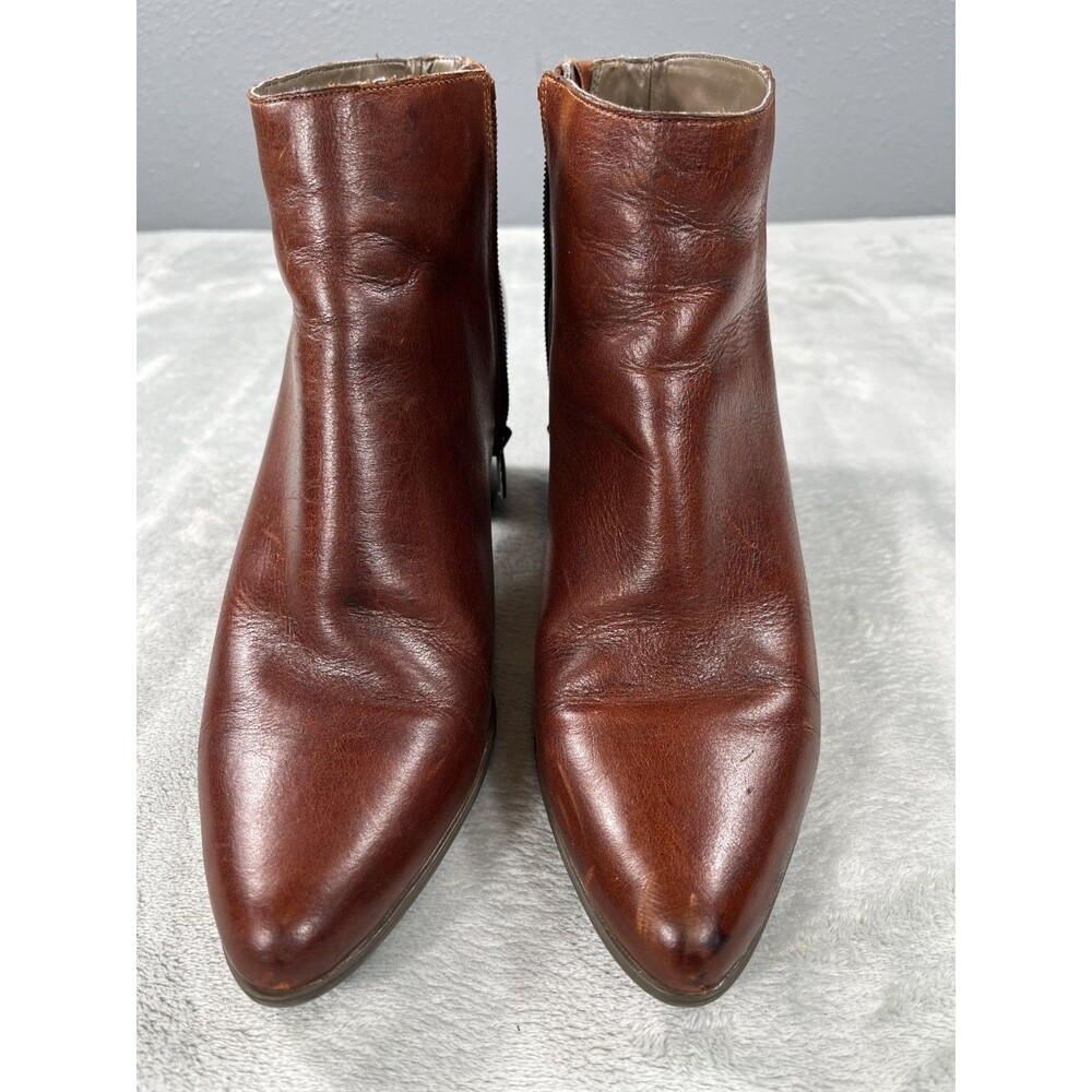 Rockport Womens 10.5 Brown Leather Ankle Boots Pointed Toe Side Zip Booties
